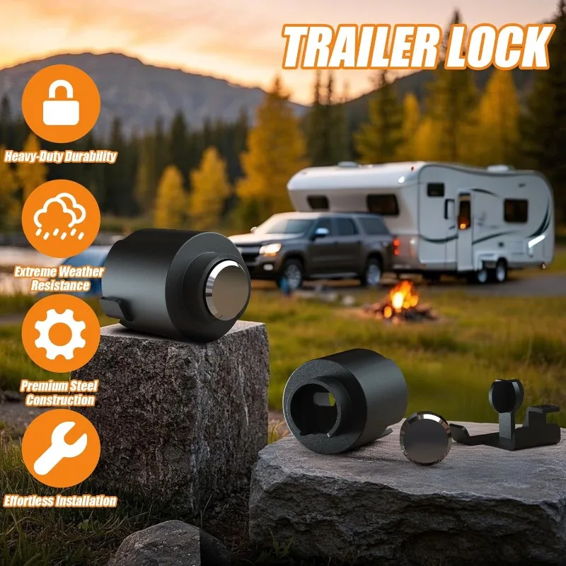 2-5/16" Heavy Duty Trailer Hitch Lock - Ball Coupler&Safety Chains Anti-Theft,Travel RV/Pop-Up Camper