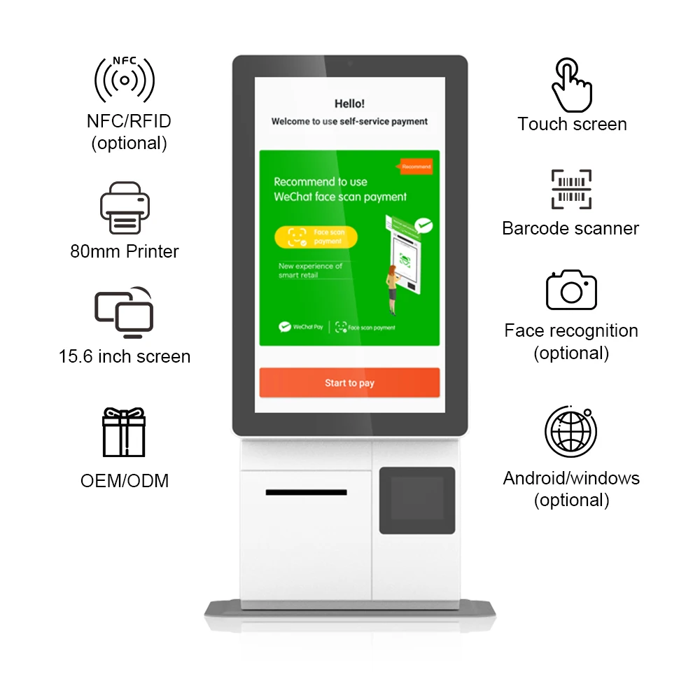 Self-service Payment Kiosk Food Self Ordering Machine for Restaurant 15.6 Inch Automatic Touch Screen - view 2