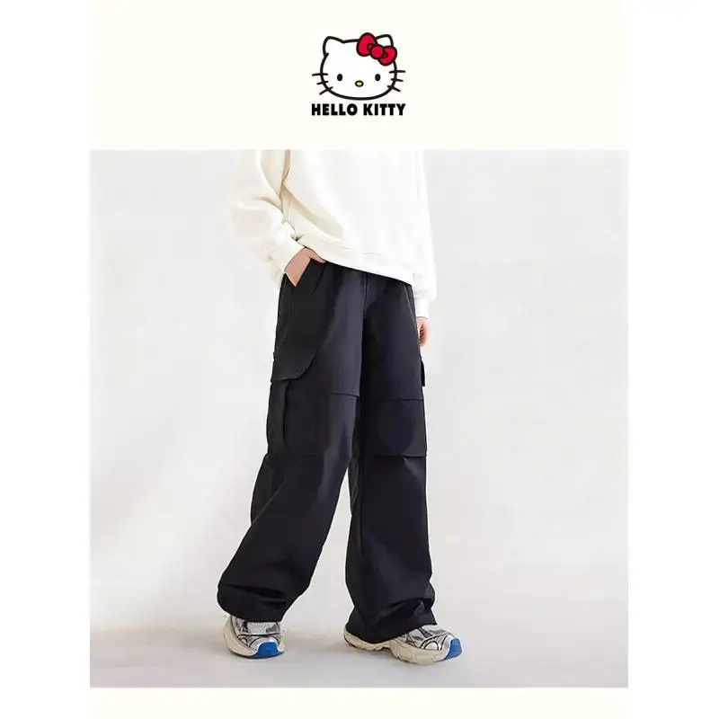 

Повседневные брюки-карго Sanrio Hello Kitty с флисовой подкладкой для девочек и подростков, осень-зима, новинка 2025 года, модные, теплые, стильные