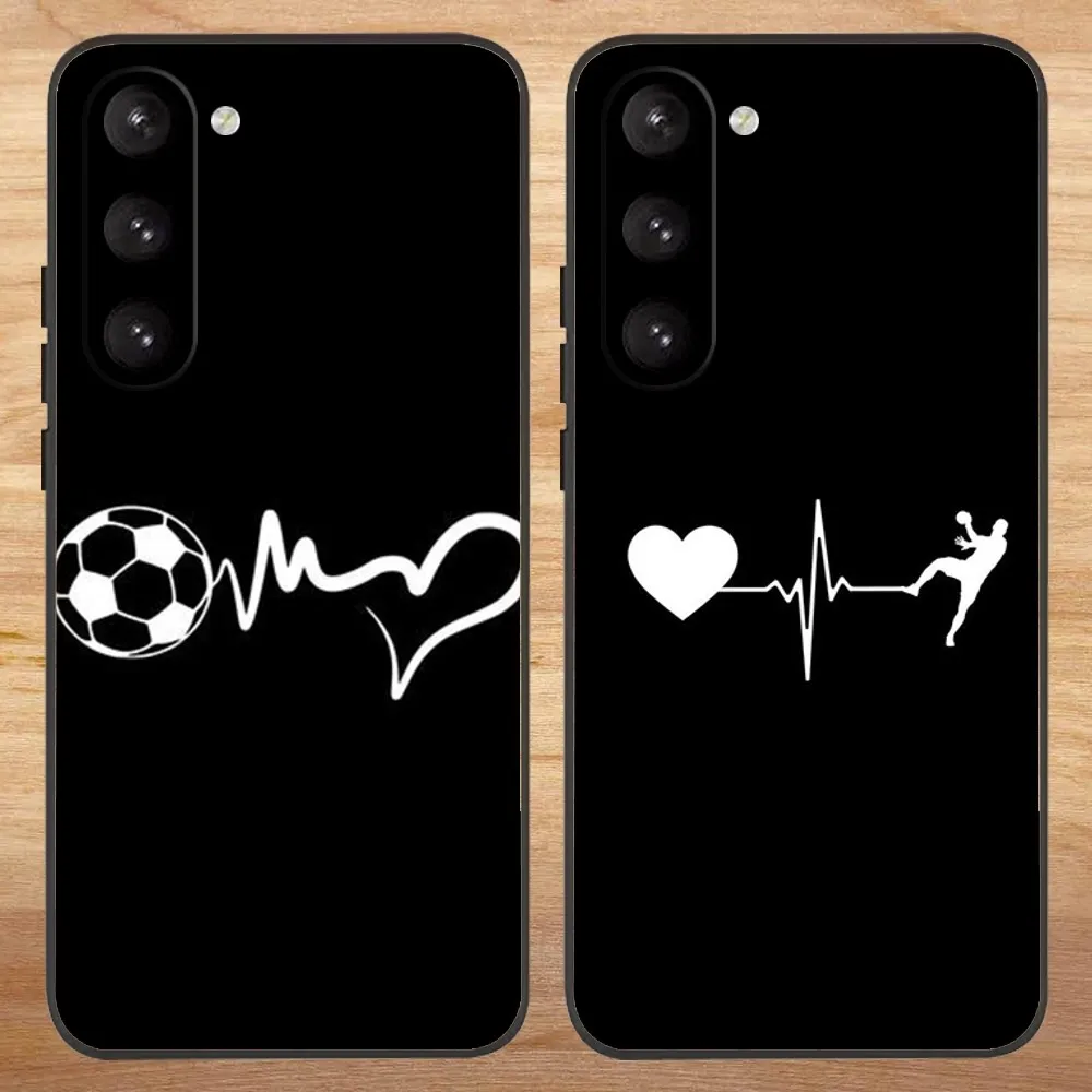 Football Heart Beat Phone Case For Samsung S23,23,22,30,21,10,9,Note20 Ultra,Lite,Ultra,5G,Plus,FE,Black Soft Case