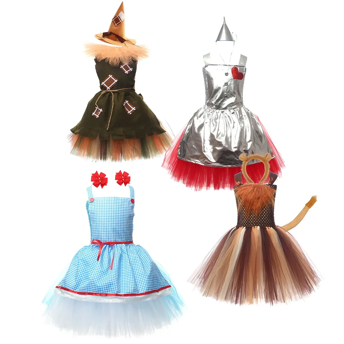 Kid's Scarecrow Set Clown Witch Costume Wizard of Oz Scarecrow Drama Stage Costume Girls Dress Cosplay Halloween Gift Costumes