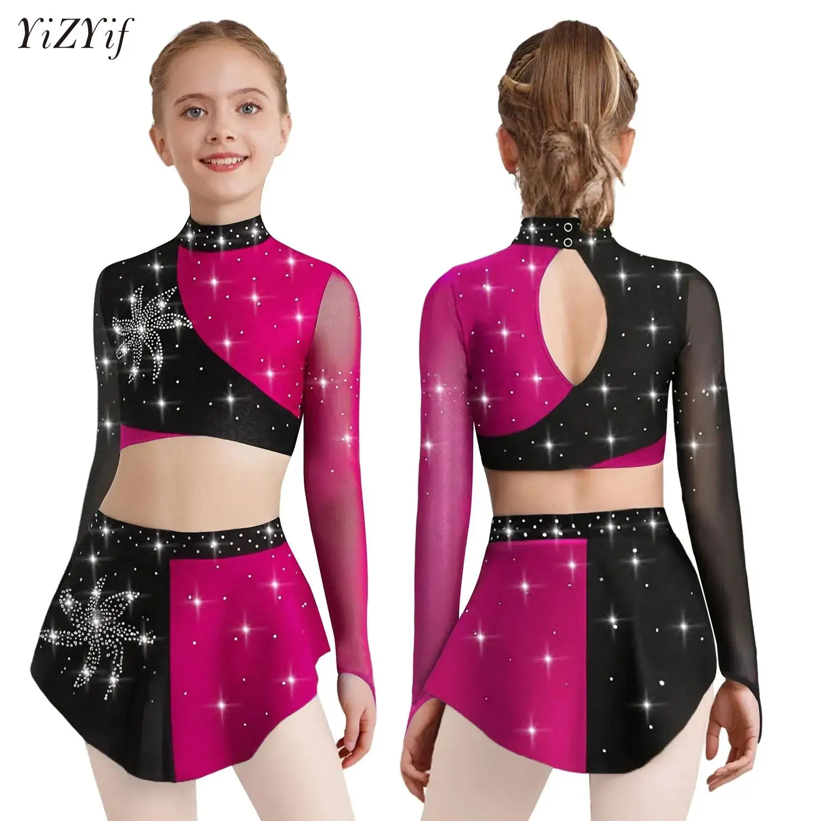 

Teenage Girls Lyrical Modern Praise Dance Outfit Figure Skating Rhythmic Gymnastics Athletic Performance Costume Set 2Pcs/set