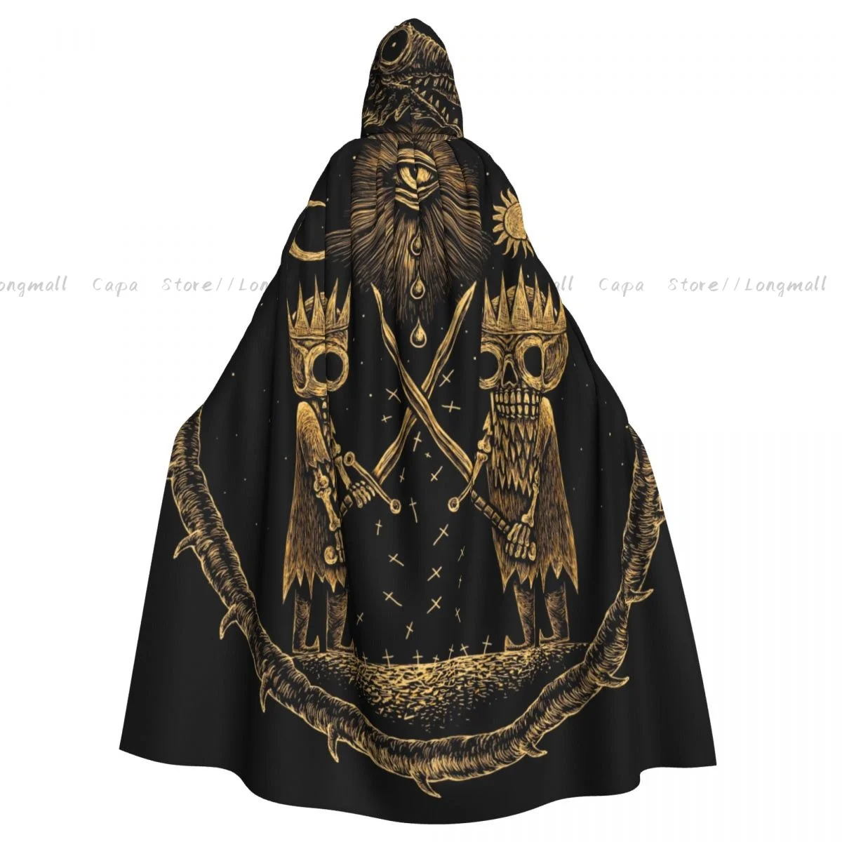 Adult Vampire Cape Hooded Robe Sun Moon Stars And Crosses With Kings Warring Sword Halloween Cloak Full Length Cosplay