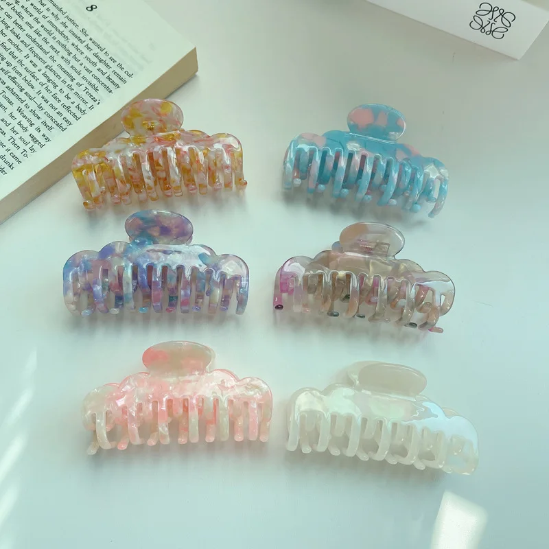 Korean New Fashion Large 8.5cm Geometric Keel Hair Clip Claw Advanced Sense Double Layer Tooth Acetic Acid Shark Clip For Woman