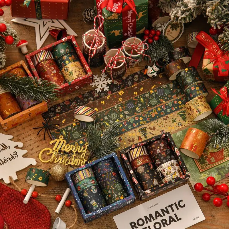 Zestaw 6 rolek taśm świątecznych dla dzieci - Kreatywna taśma dekoracyjna z motywami kreskówkowymi do rękodzieła, torebek papierowych, scrapbookingu i dekoracji świątecznych