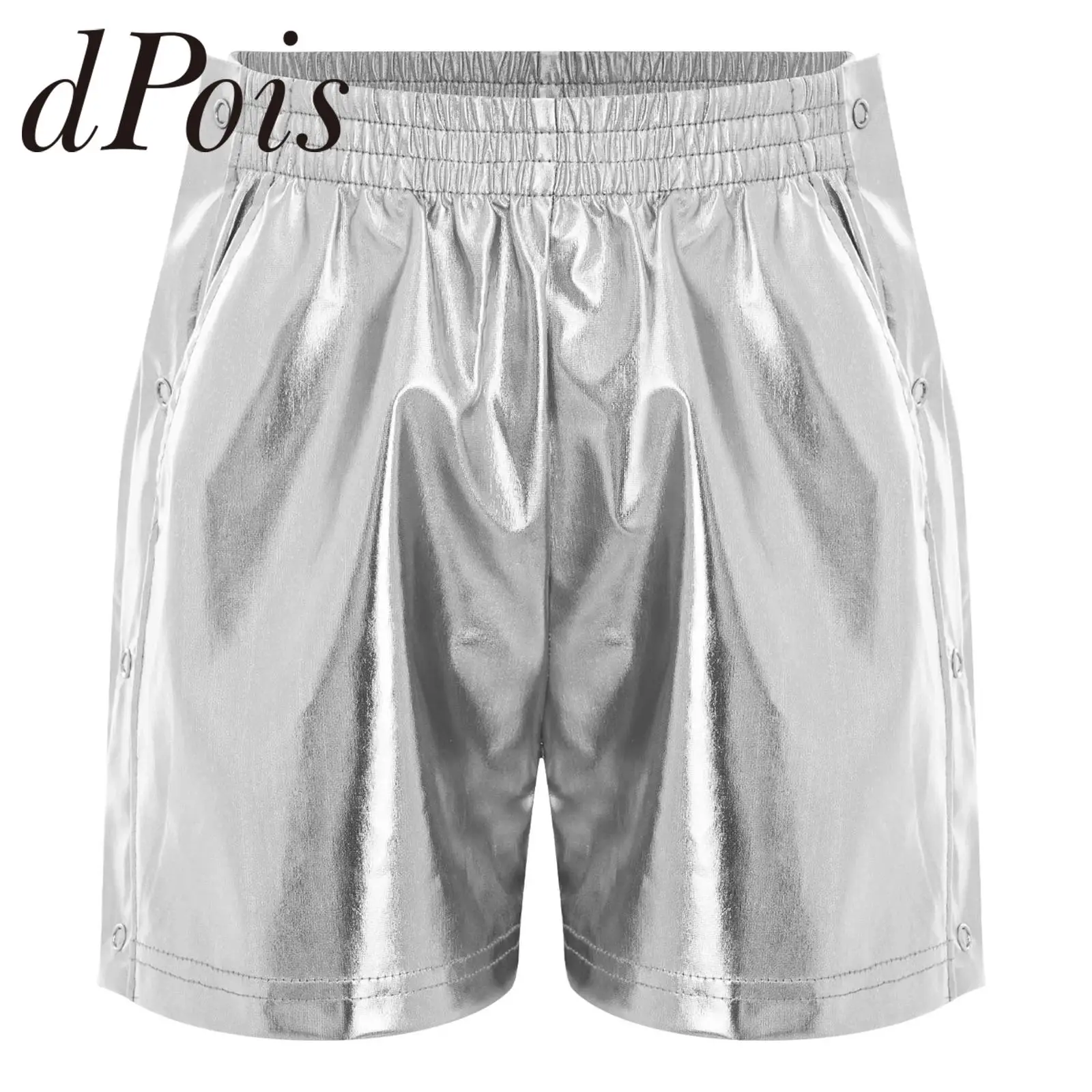 Kids Metallic Cheer Dance Shorts for Boys Girls Shiny Dancewear Children Dance Wear Stage Performance Costumes Hip Hop Clothes
