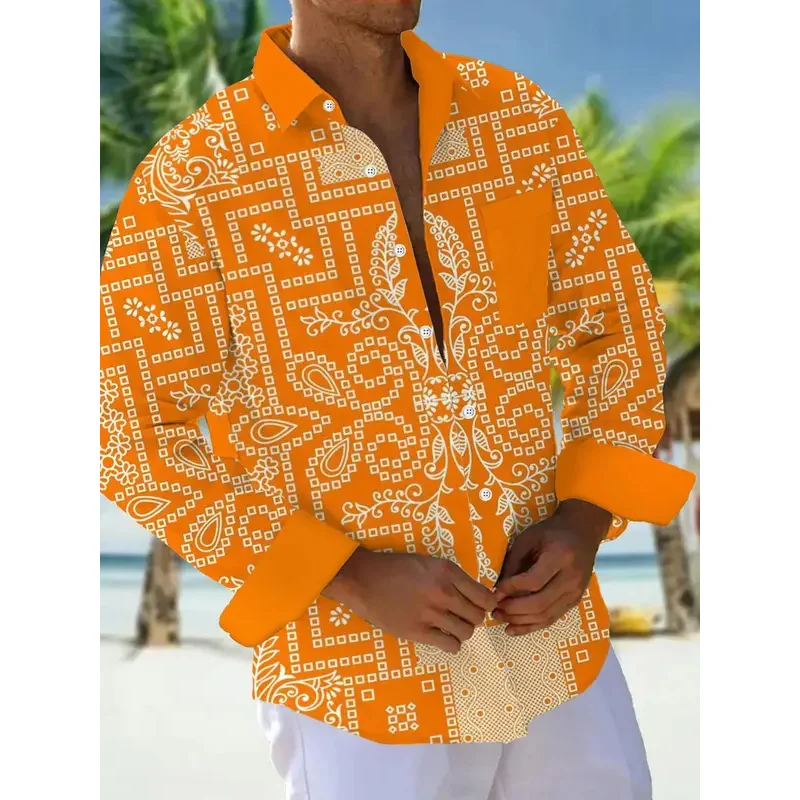 قمصان رجالية، قمصان بأزرار سفلية، قمصان كاجوال، للربيع والصيف، مطبوعة بأكمام طويلة، يوميًا، عصرية، مريحة