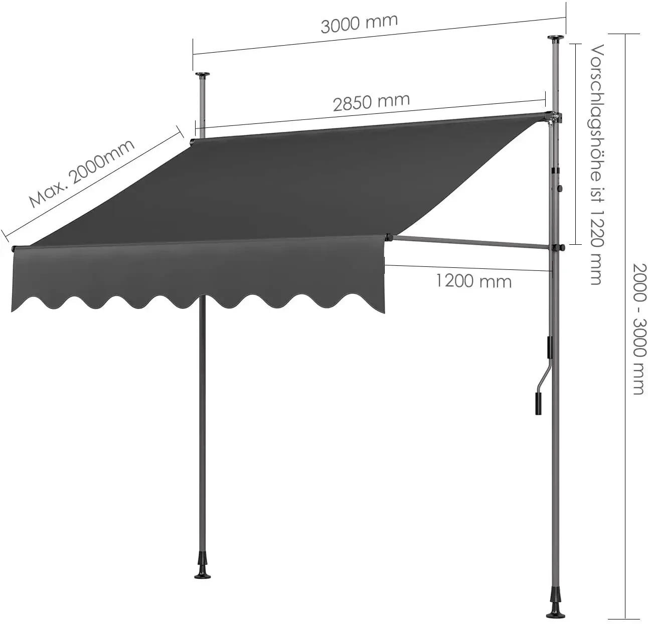 Imagem -04 - Retrátil Sun Shade Clamp com Manivela de Mão sem Perfuração Toldo para Jardim Varanda Pátio Varanda Uv50 +