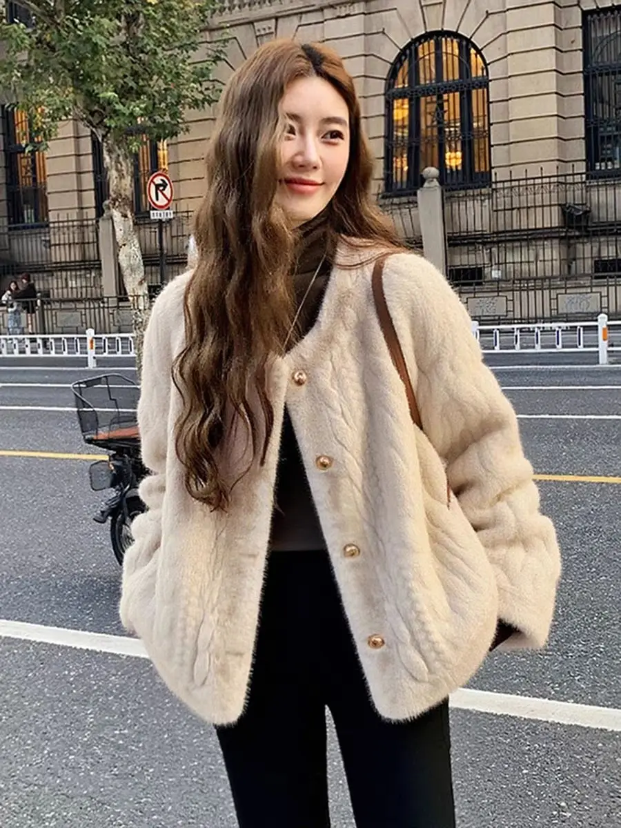 인조 모피 그린 코트 여성용 부드러운 댄스 스타일 여성 개성 레트로 스플릿 스트리트웨어 투톤 리벳 칼라