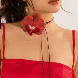 Ingemark Romantic Boho Butterfly Large Flower Choker Necklace for Women Kpop Adjustable Long Rope Chain Mariage Y2K Accessories