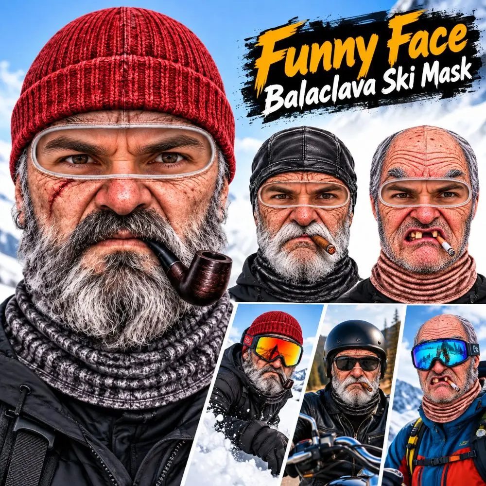 3D Face Printed Old Man Balaclava Face Mask Elderly Man White Mustache Funny Ski Mask Full Coverage Stretch Novelty Headwear