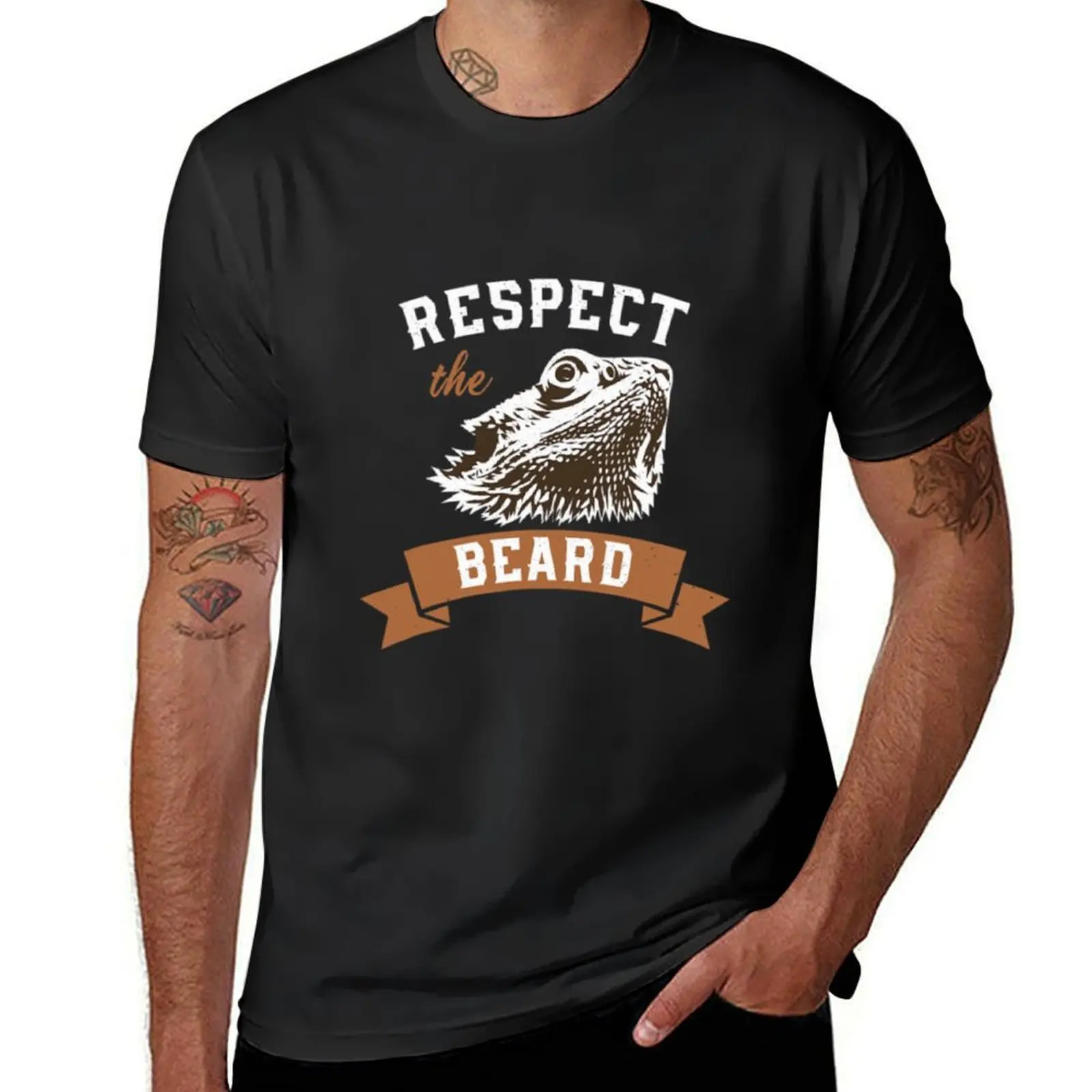 Bearded Dragon Respect The Beard Lizard And Reptil T-Shirt oversizeds animal prinfor boys vintage clothes t shirt for men