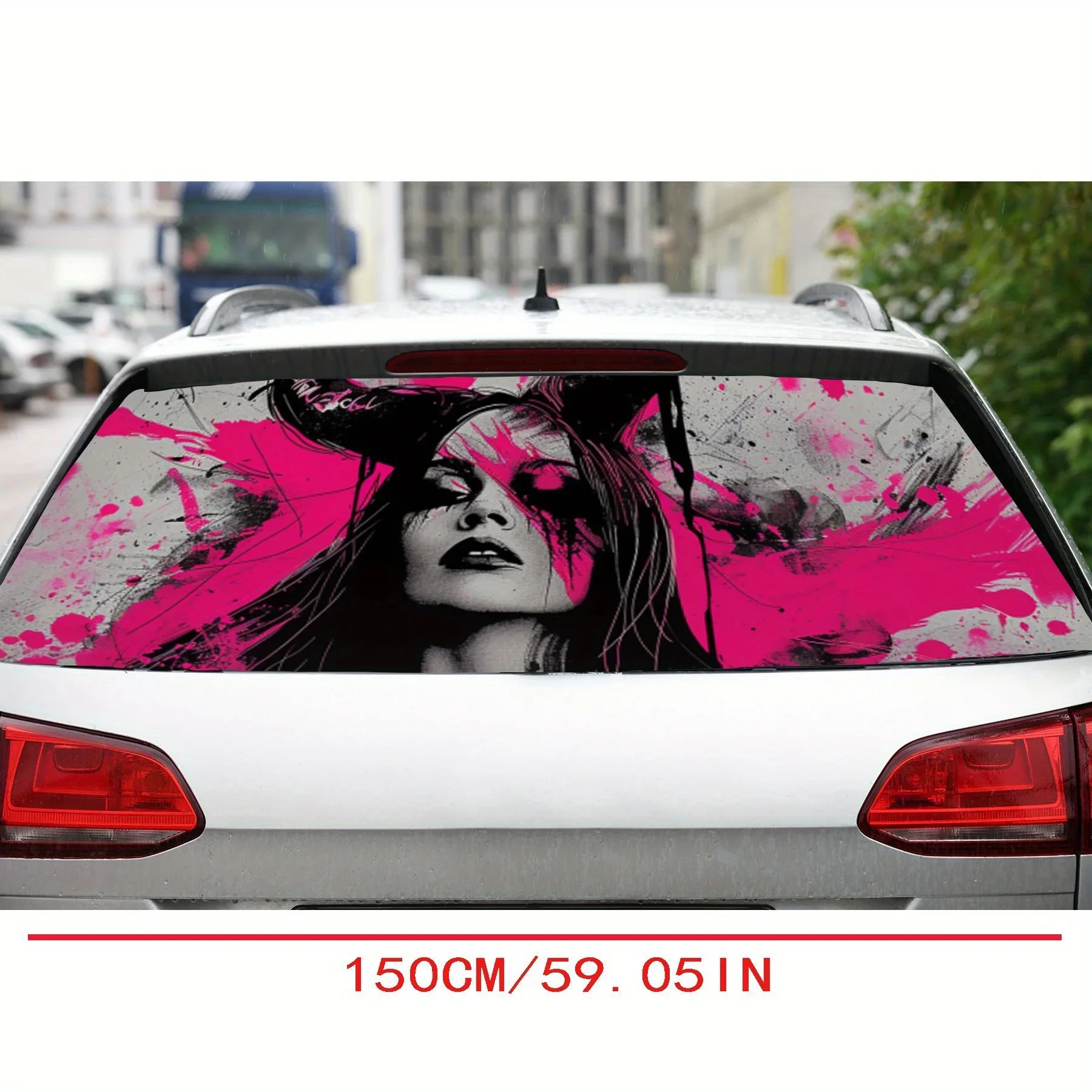 Pink Splash Horror Girl Print Car Rear Windshield Sticker Truck Window See Through Perforated Back Window Vinyl Wrap Decal Self