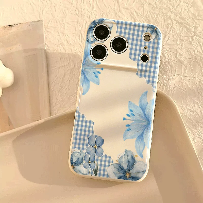 Blue Gingham Watercolor Lily Creamy Shockproof Phone Case For iPhone 17 Pro 16 Pro Max 15 14 13 12 Pro Max 11 Cover Fundas Coque