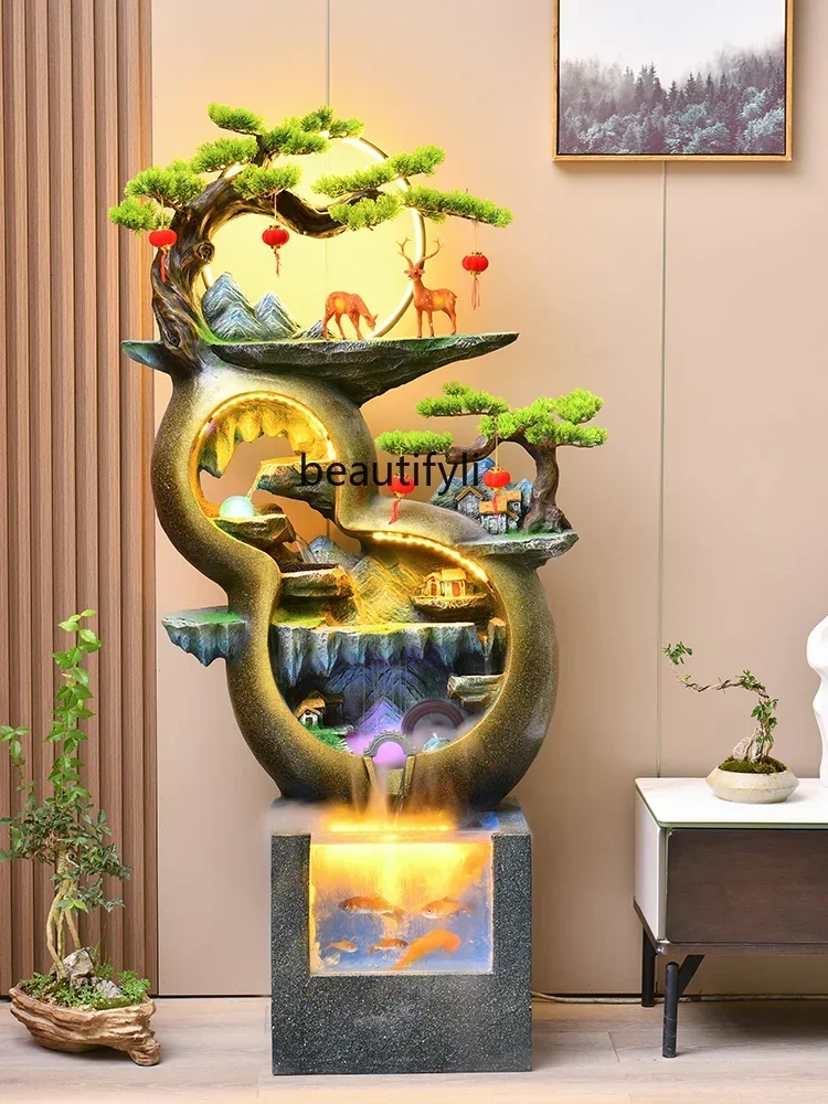 Chinese Style Gourd Flowing Water Floor Ornaments Fish Tank Rockery Fountain Home Landscape Fortune Decoration TV Cabinet Office