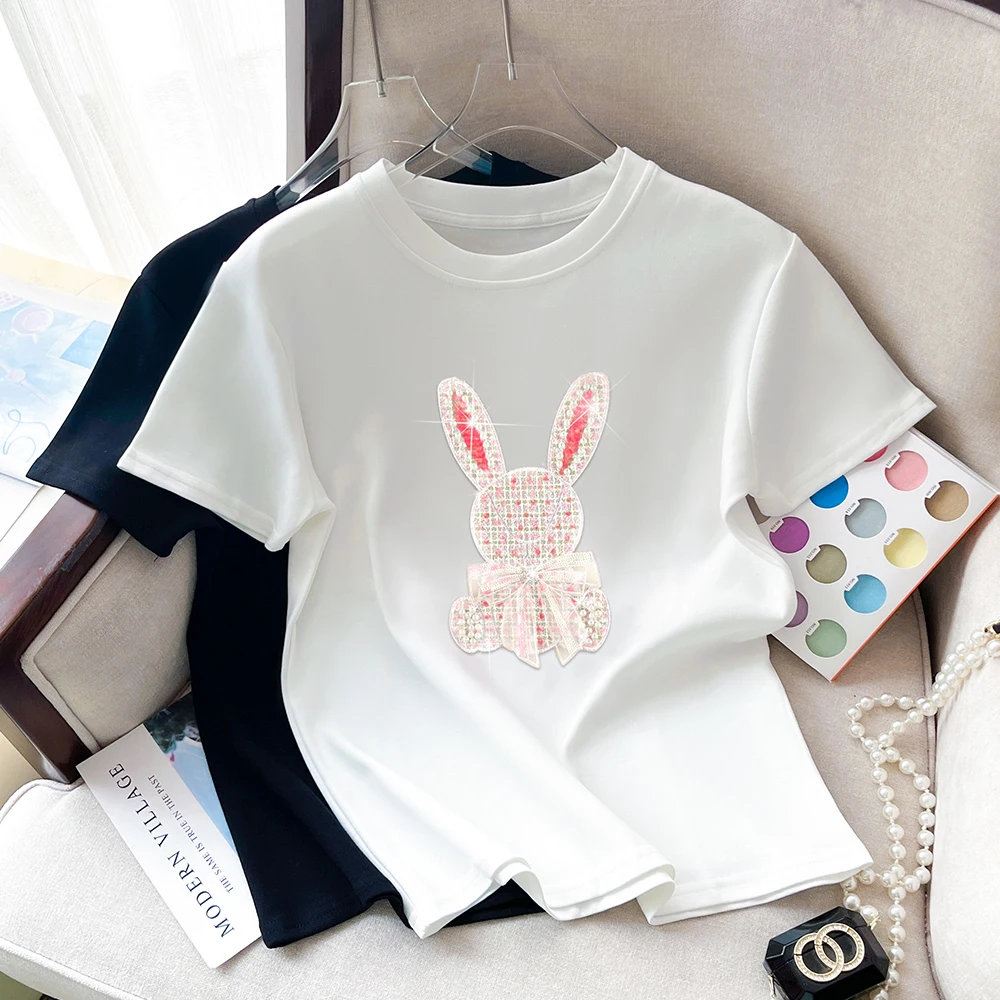 

Summer New Loose Fit round Neck Short Sleeve Women's T-Shirt Casual Top White Tees Design Comfortable Fit