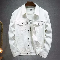 men's denim jacket White and Black Track Jacket Fashionable street lapel denim jacket for men 2023 spring and autumn new style