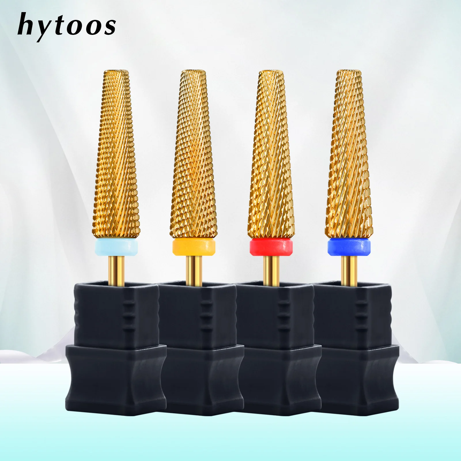 Hytoos ouro 5 em 1 brocas de unhas 24mm longo cônico carboneto prego bit manicure elétrica moagem acessórios ferramentas remoção gel