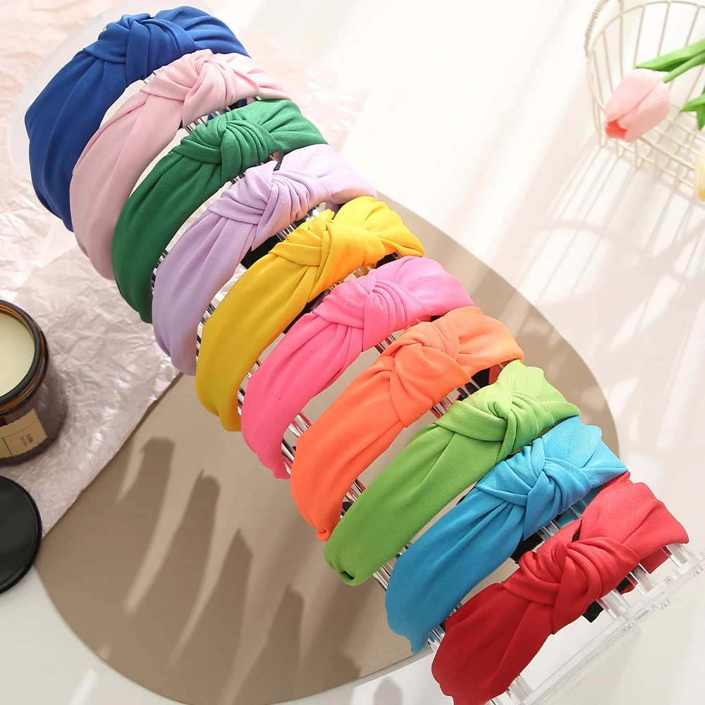 Knotted Headbands for Women Girls Wide Plain Turban Headband Fashion Cross Knot Hair Bands with Solid Colors