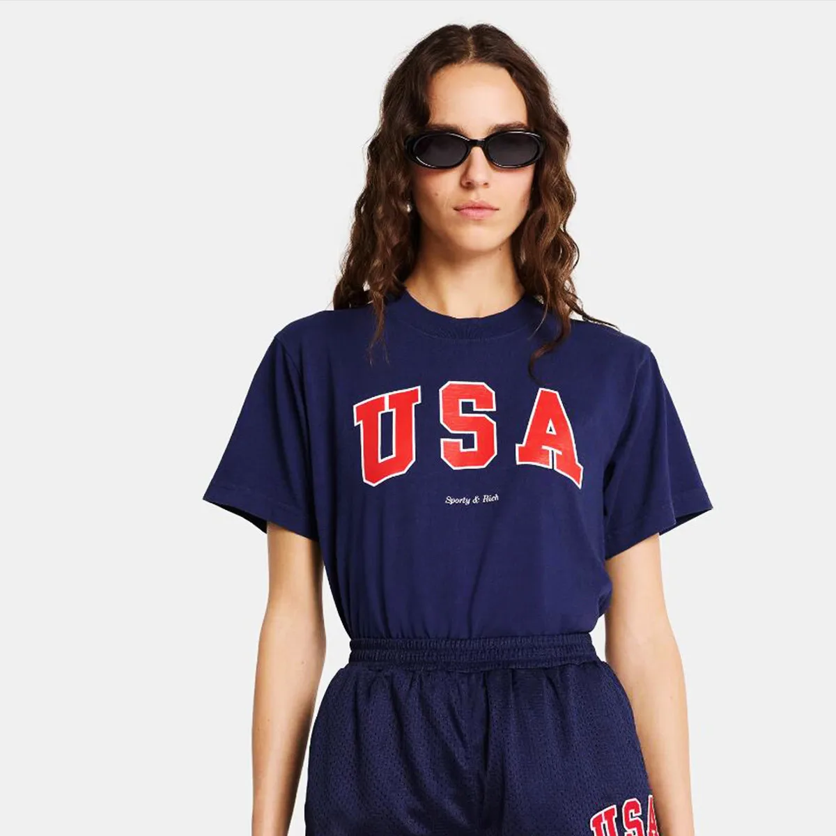 

USA Vintage Style Letters Printing Female Navy Cotton Short Sleeve Tops Tees Summer Loose Cotton Casual Tops Ins Fashion Shirts