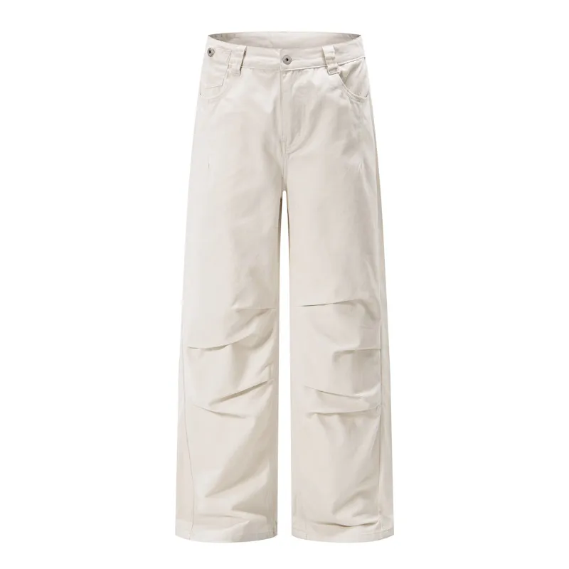 Autumn Men Vintage Washed Pleated Cargo Pants Men Straight Leg Casual Trousers Retro Streetwear Daily Relaxed Fit Fashion Pants