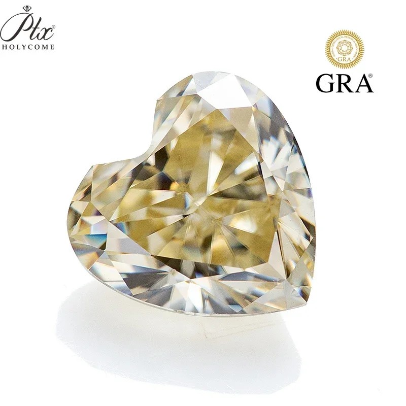 

PTX GRA Heart Shape Yellow Color Crushed Ice Cut Loose Moissanite Diamond Test Positive VVS1 Clarity for Jewelry Ring Making Diy