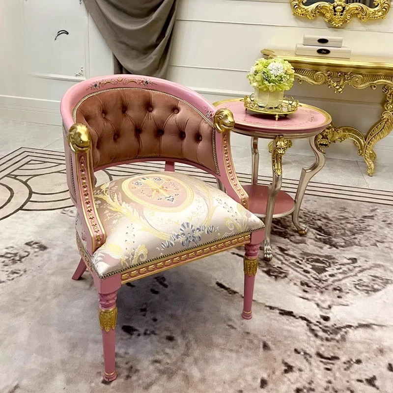 

French court solid wood carving flower single sofa chair velvet villa living room balcony light luxury fabric jacquard sofa
