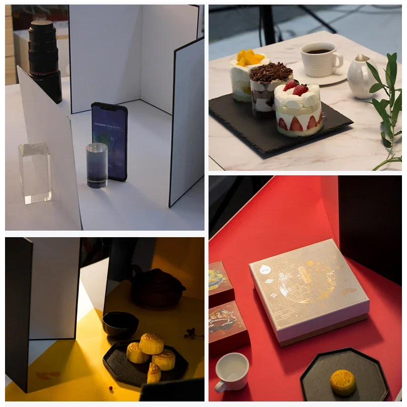 TENWISH-tablero Reflector en forma de V, Control de iluminación de sobremesa, color negro, blanco, dorado, plateado brillante para un buen contraste