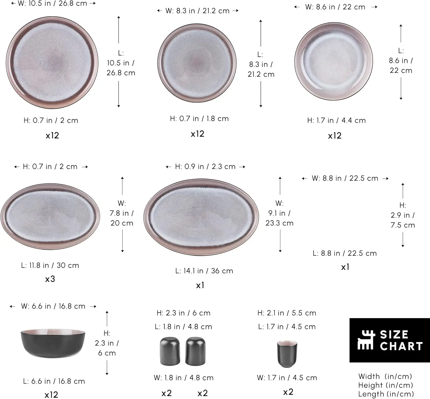 Conjunto de pratos e tigelas de grés Mercure de 59 peças, conjunto de jantar preto com esmalte reativo, coleção completa de talheres de cozinha, ideal D