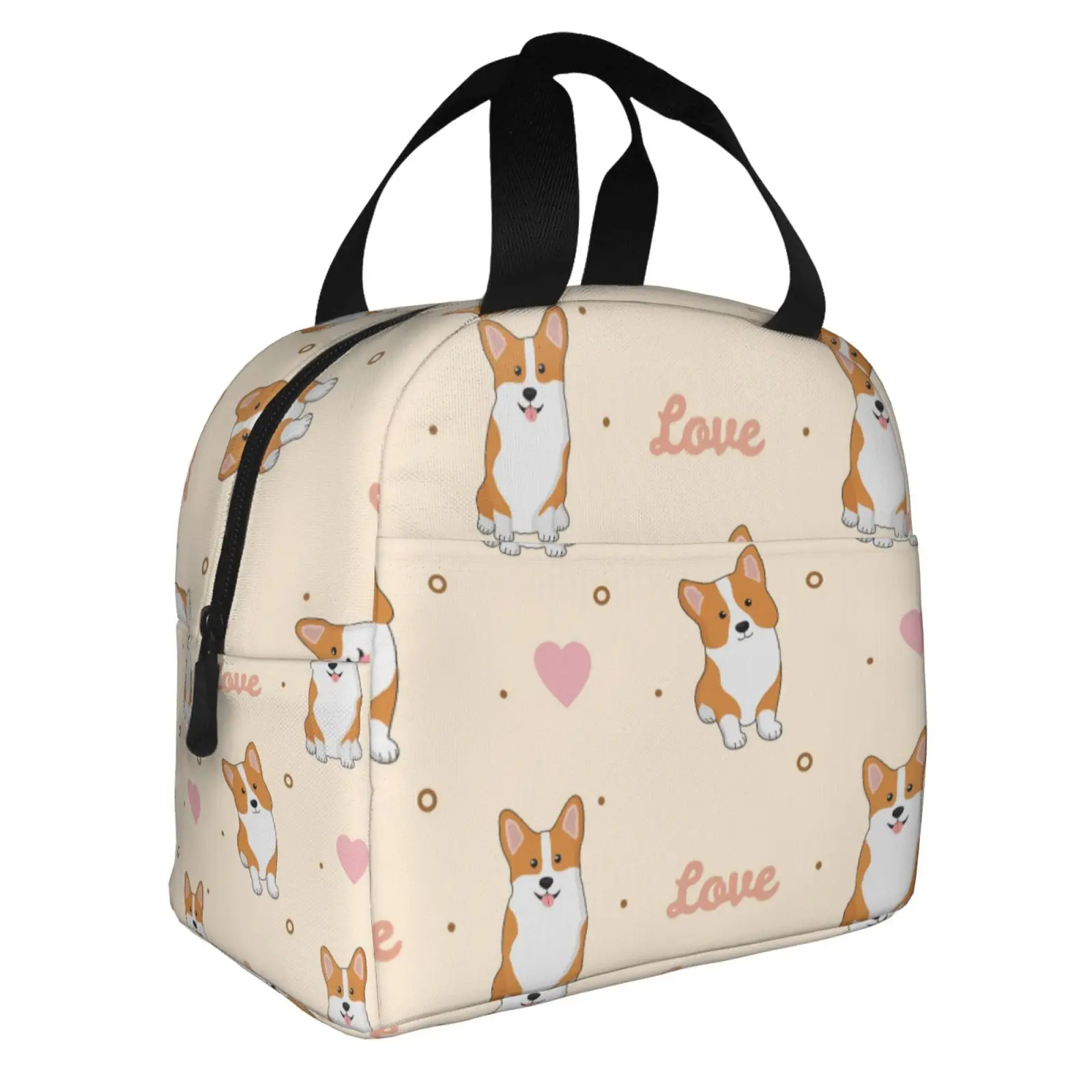 Cute Cartoon Corgi Dog Print Lunch Box Waterproof Thermal Cooler Food Insulated Lunch Bag Kids for Kids Portable Picnic Tote Bag