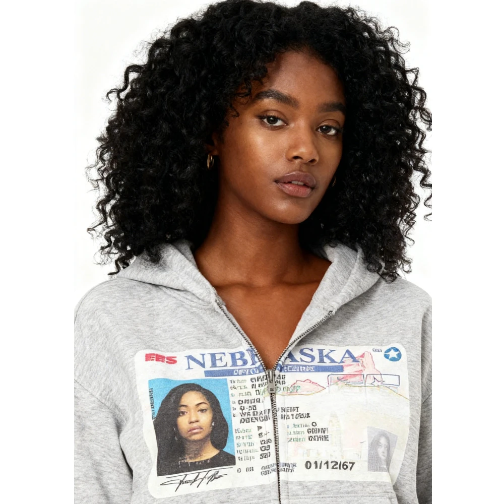 

Autumn and Winter New Personalized Printed Zipper Sweater Long Sleeve Pullover Hoodie Retro Street Trendy Y2K Coat for Women