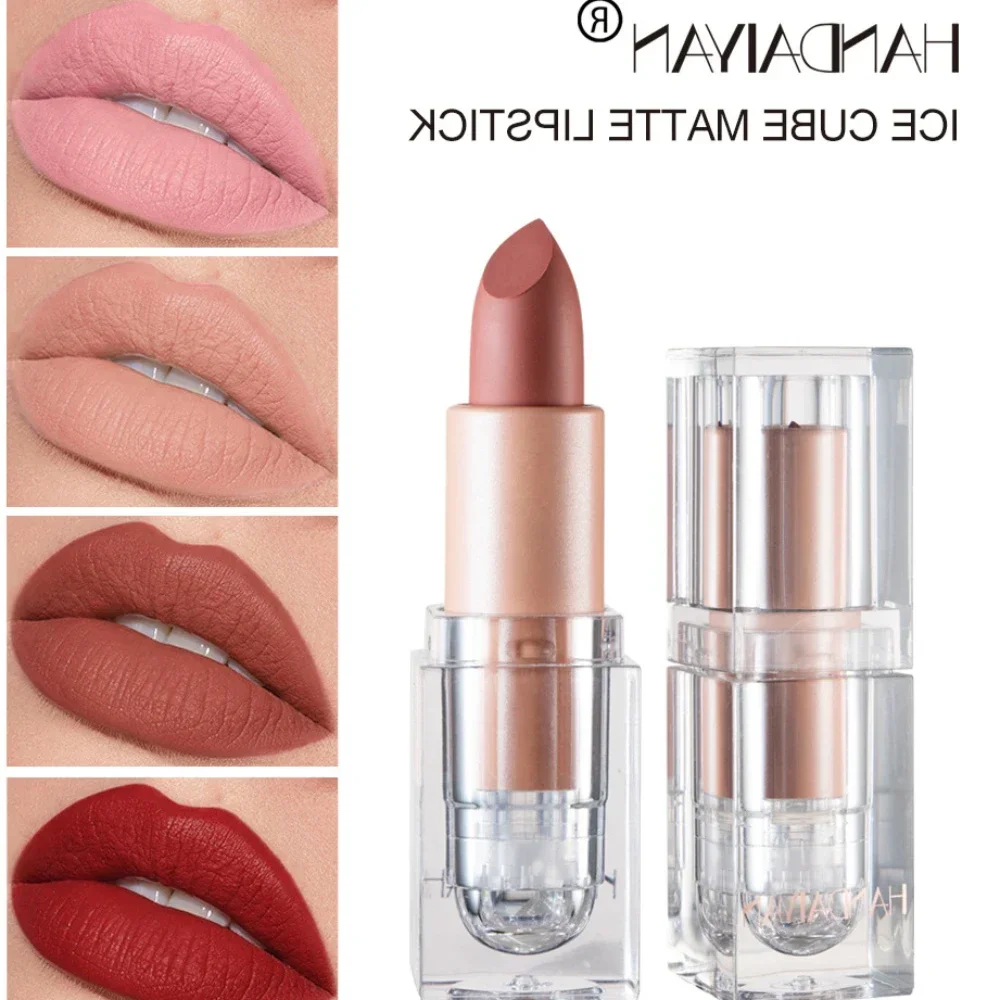 12Color Transparent Tube Rotatable Matte Lipstick Velvet Lips Makeup Cosmetics Longlasting Waterproof Popular Women Gifts Nude