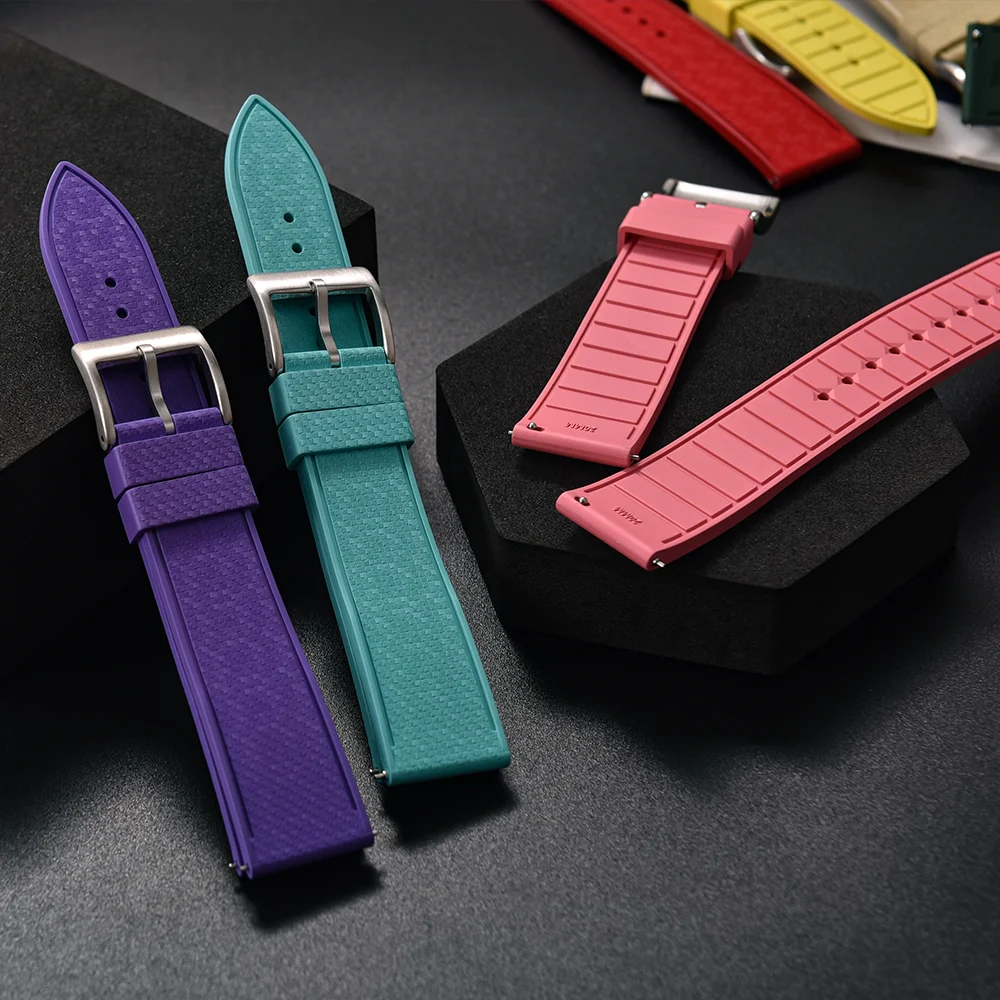 Unisex 20mm 22mm Surface Mosaic Pattern FKM Rubber Watch Strap Quick Release Fresh Color De-lugs Bands For Brand Diving Watches