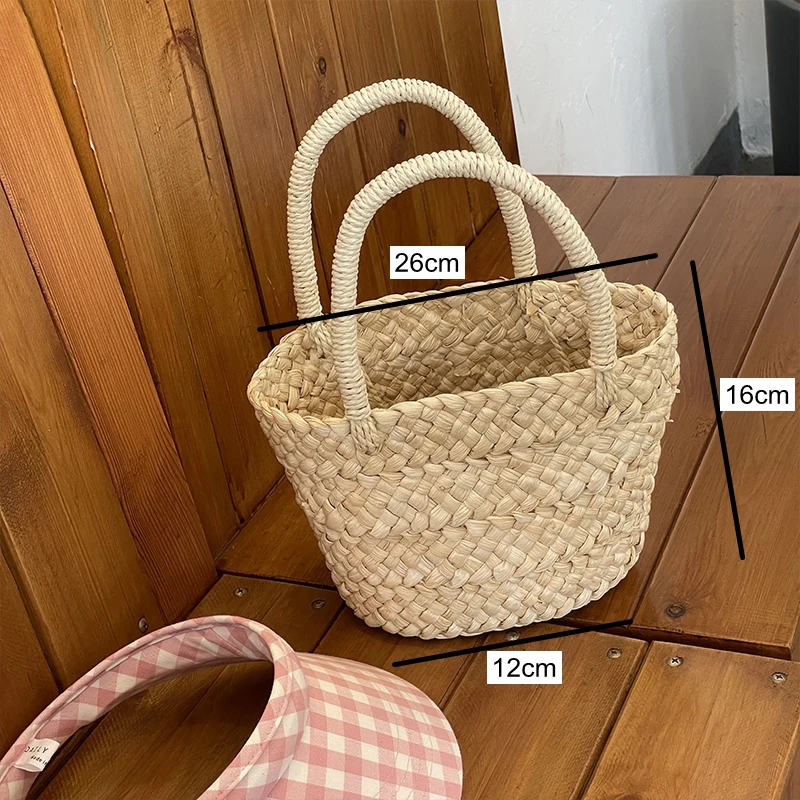 Zelfgemaakte Hand Geweven Kleine Stro Tassen Voor Vrouwen Graanschil Handtas Kinderen Stro Womens Beach Tote Bag Beach geweven Zakken