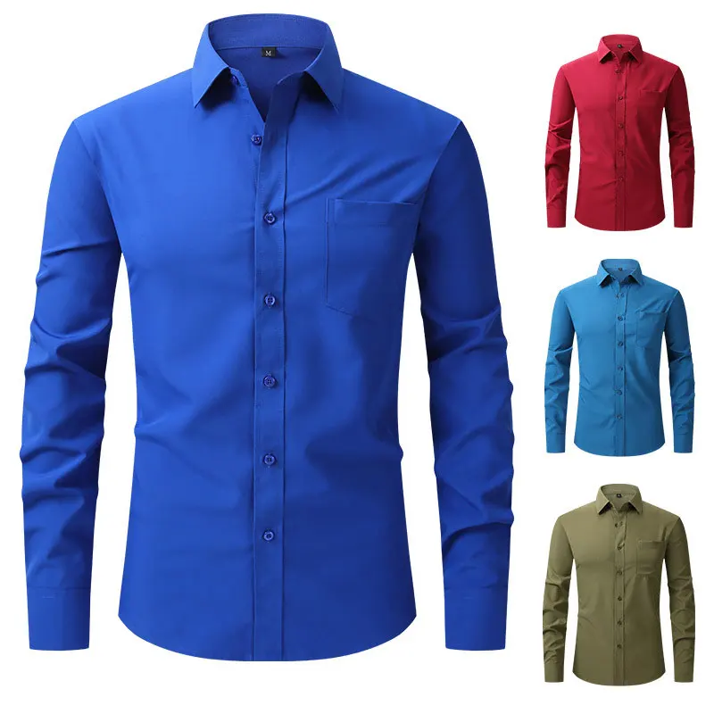 American size men's shirt long sleeve formal high quality business casual wear thin fashion solid color plus size