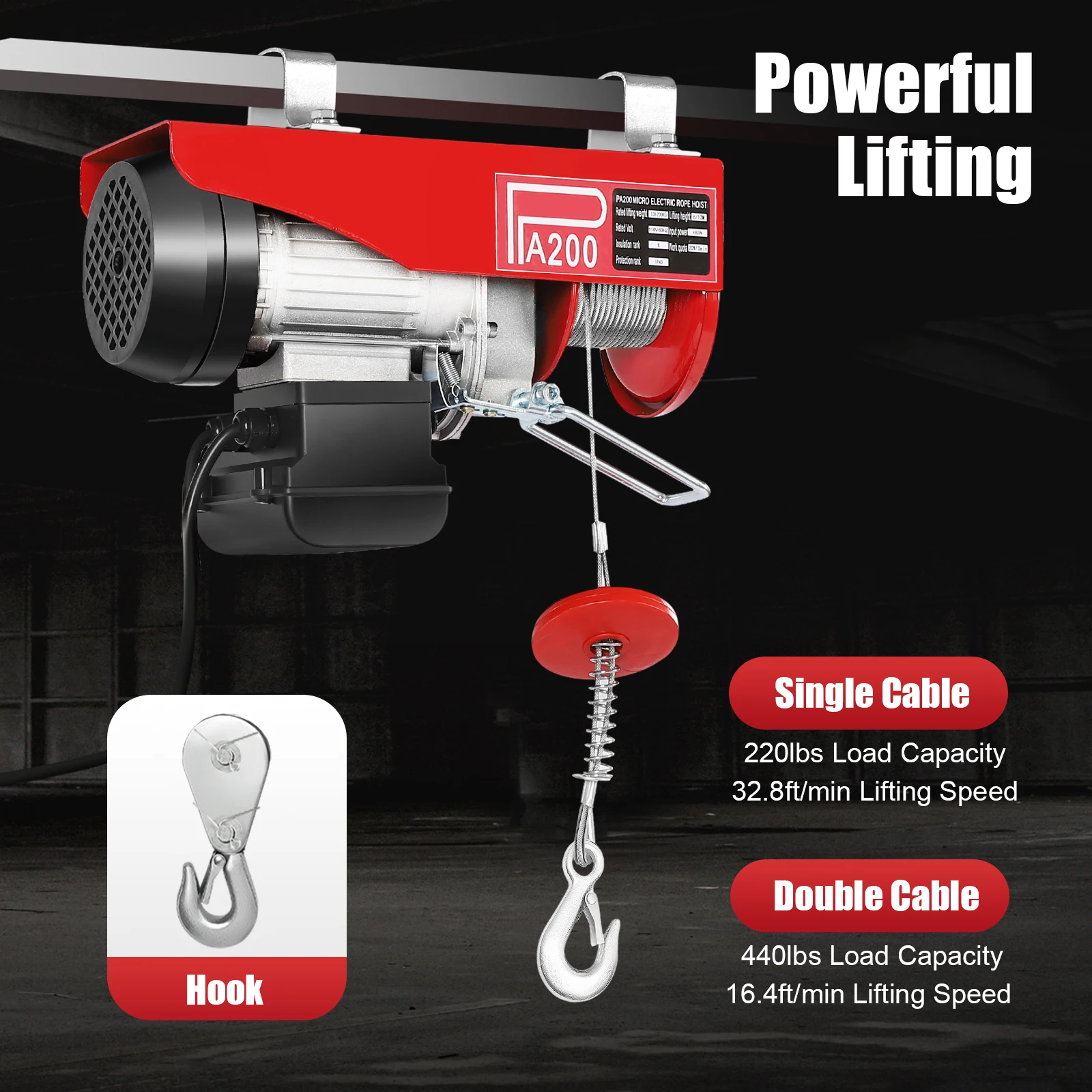 440lbs Electric Hoist Winch Engine Crane with Wireless Remote Control Overhead Crane Lifting Crane 480W 110V