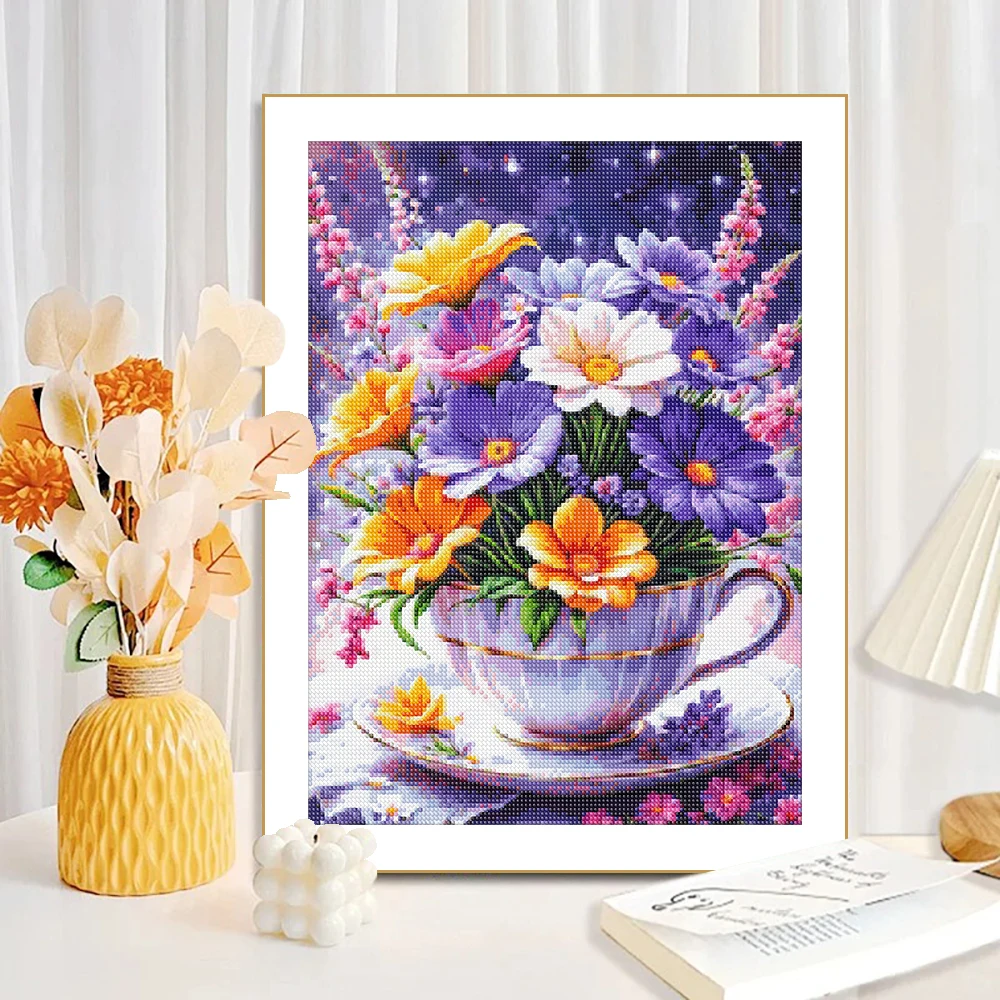 New Collection 2024 Diamond Painting Bouquet In Cup Color Flower Art Full Diamond Mosaic Cross Stitch Kit Home Wall Decor Gifts