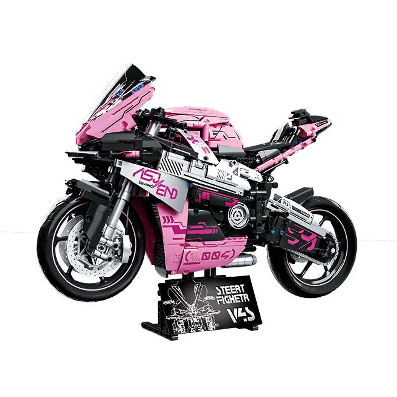Technical 1:5 Scale Pink Motorcycle Building Block Italy StreetFighters V4S Motor Vehicle Model Steam Brick Toy Collection