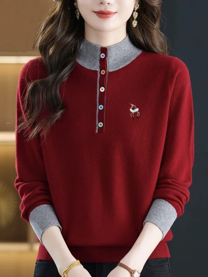 Thiened f-ハイカラーニットセーター、中年女性向け、カジュアル、柔らかいウール生地、ロング丈、暖かい冬用、新作...