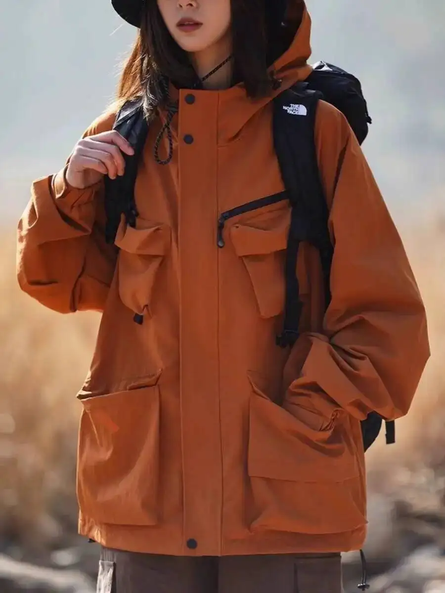 

Man Women Cargo Jacket autumn Functional Outdoor Pocket Cargo Jacket Unisex Windproof Waterproof Loose Hooded Outerwear