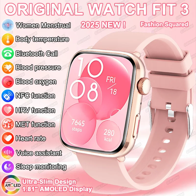 

2025 New WATCH FIT3 Female Al Health Diagnosis Smart Watch BT Call MET metabolism Heart Rate Blood pressure Sleep Smart bracelet