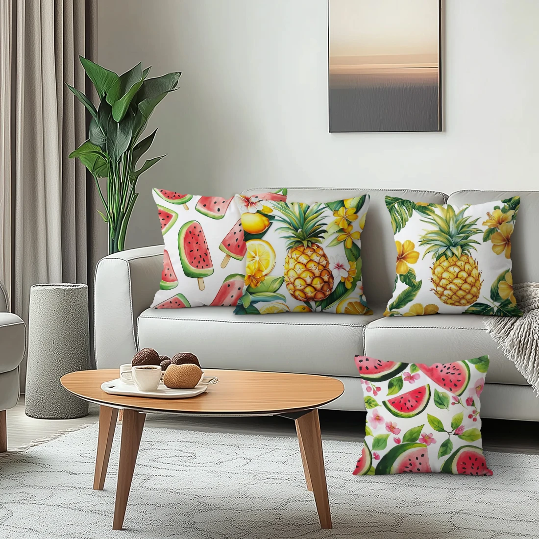 4pcs/set Summer Fruit Theme Cushions Pillowcase Polyester Cushion Cover Throw Pillow Pillowcover Home Car Sofa Decor