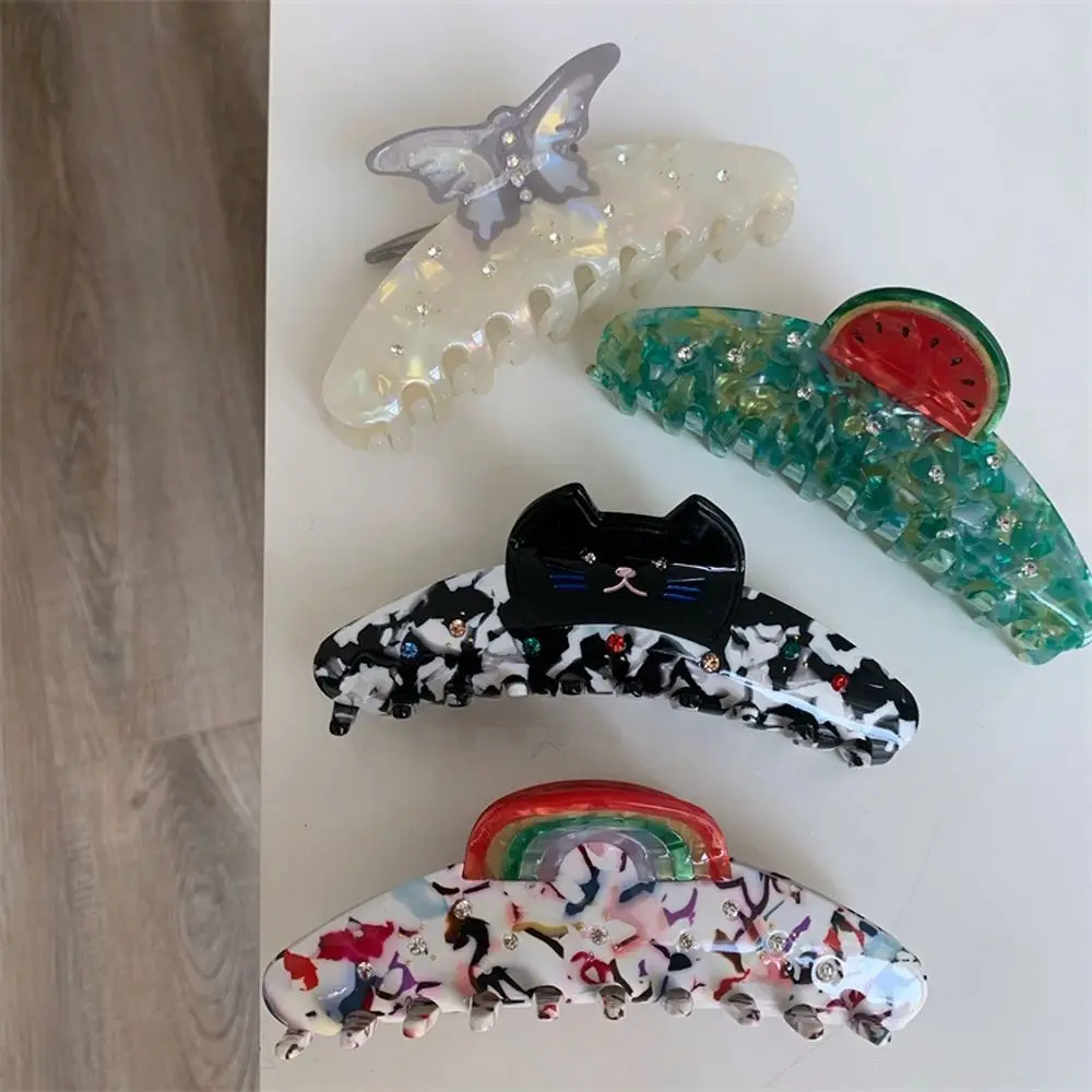 

Cute Acetate Animal Hair Claw Cat Rainbow Cat Hair Clip Watermelon Ins Style Acetate Shark Clip Wash Face