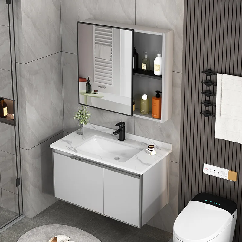 

Minimalist space aluminum bathroom cabinet, washbasin, washbasin, bathroom ceramic integrated basin, rock plate washbasin cabine