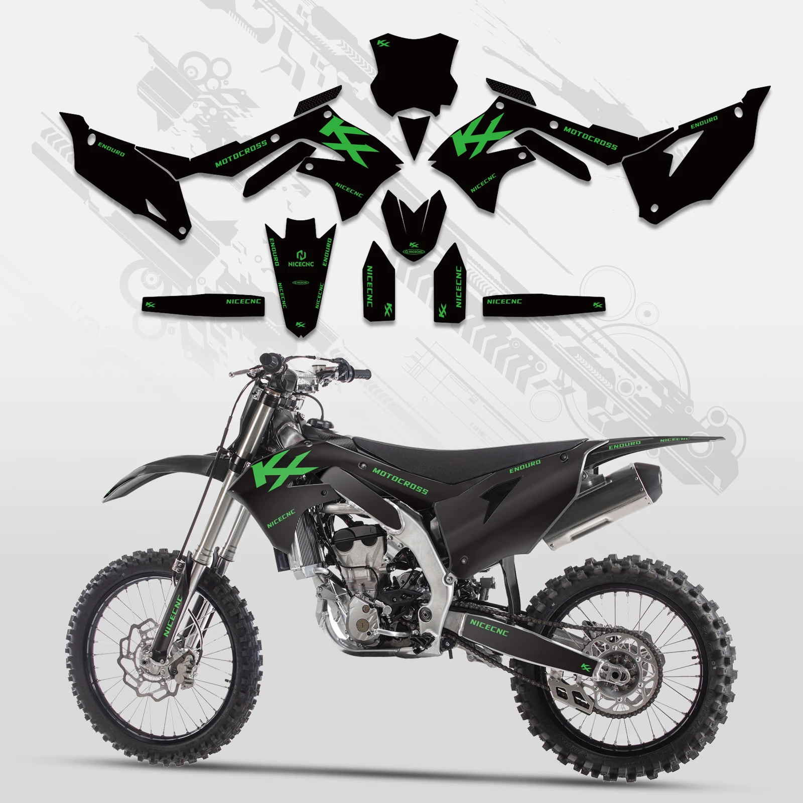 NICECNC For KAWASAKI KX250F KXF 250 2021-2023 KX450F KXF 450 2019-2023 Motorcycle Graphic Background Decal Sticker Customize