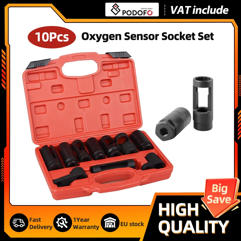 Podofo Kit di 10 Pezzi per Rimozione Sensore Ossigeno e Unità di Trasmissione Pressione Olio, Set di Strumenti per Riparazione Sensori Auto