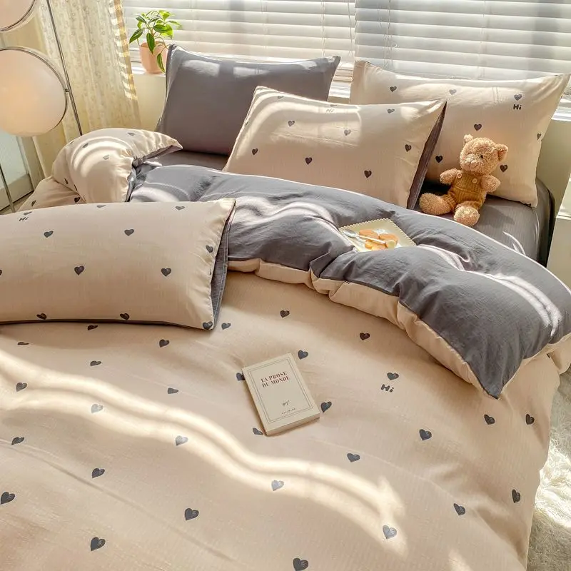 Galsang Flowers 4-Piece Bedding Set - Skin-Friendly Double-Layer Yarn, Instagram Style Sheets + Duvet, Dormitory/Family Use (Bre