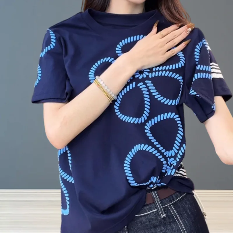 패션 코튼 반팔 티셔츠 여성 여름 캐주얼 슬림 피트 올 매치 탑