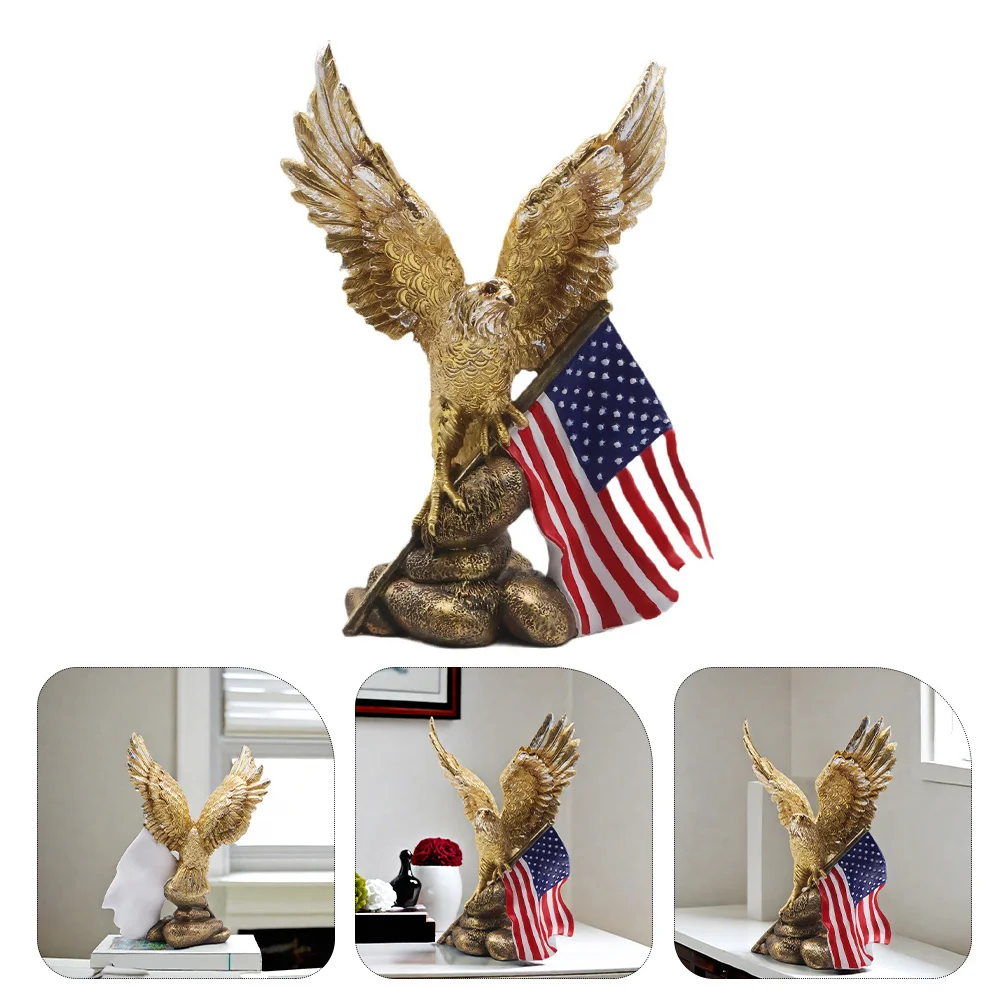 Amerikaanse Hars Ambachten Vogel Beeldje Outdoor Dierenbeeldjes Office Decor Desktop Versiering Gouden Standbeeld Eagle Man