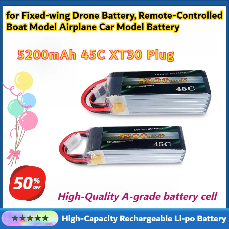 

5200mAh 45C 7.4V/11.1V/14.8V/22.2V Battery for Fixed-wing Drone Battery, Remote-Controlled Boat Model Airplane Car Model Battery